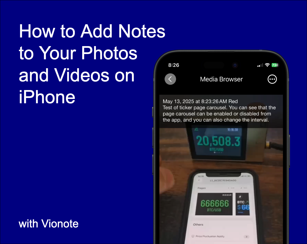 iPhone showing notes added to photos and videos with Vionote