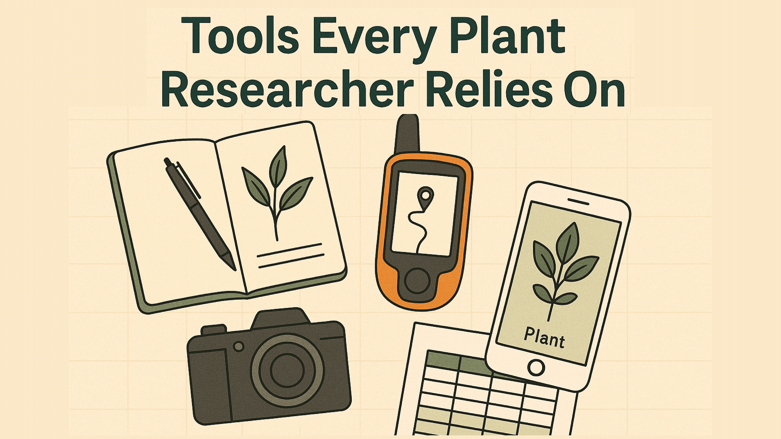 Essential tools for plant researchers: field notebook, GPS, camera, plant ID app, Vionote app
