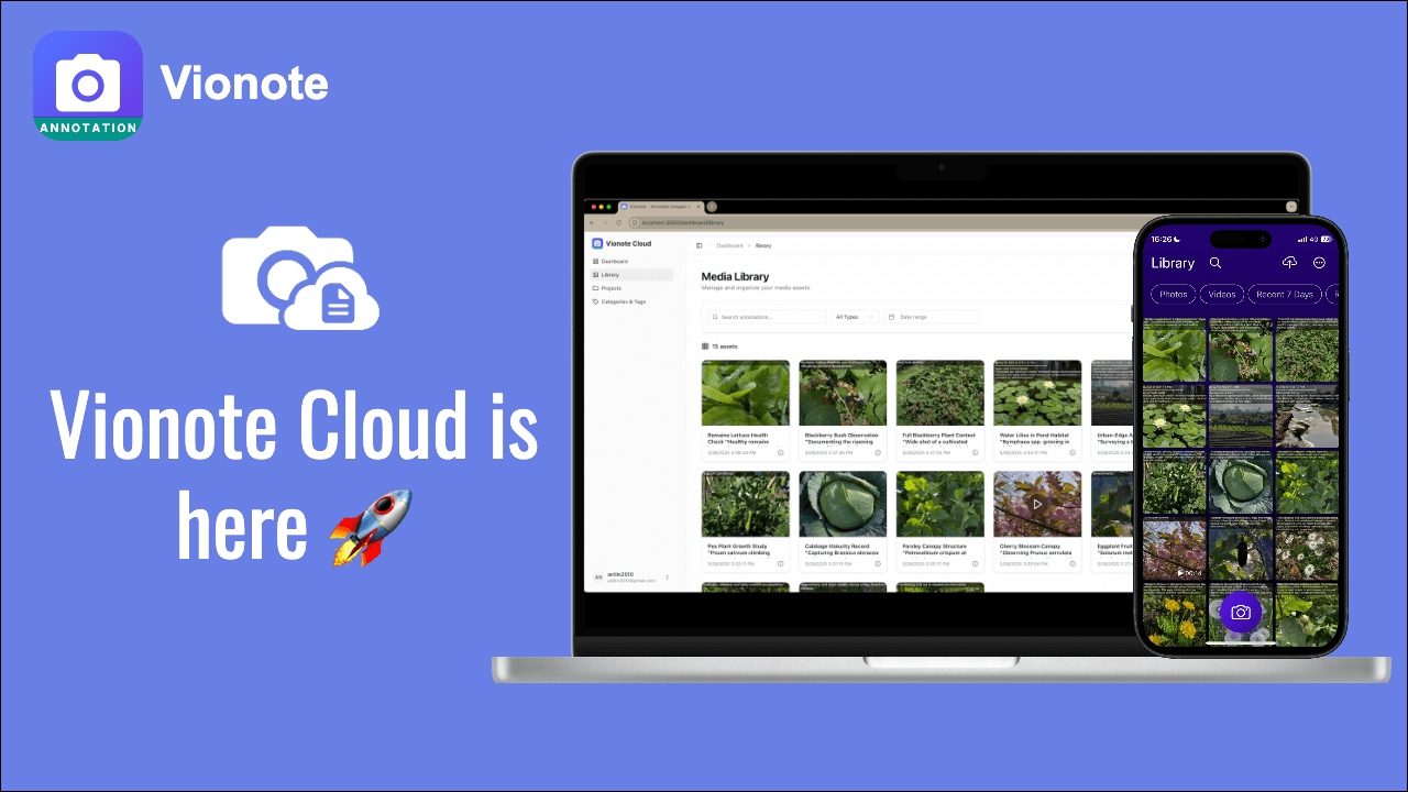 Vionote Cloud is Here - dashboard showing media library